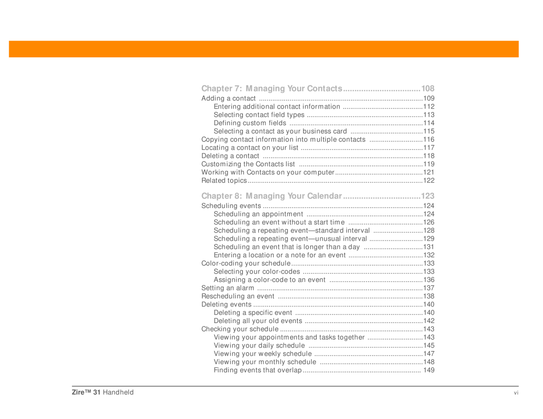 Palm Zire 31 manual Managing Your Contacts 108 