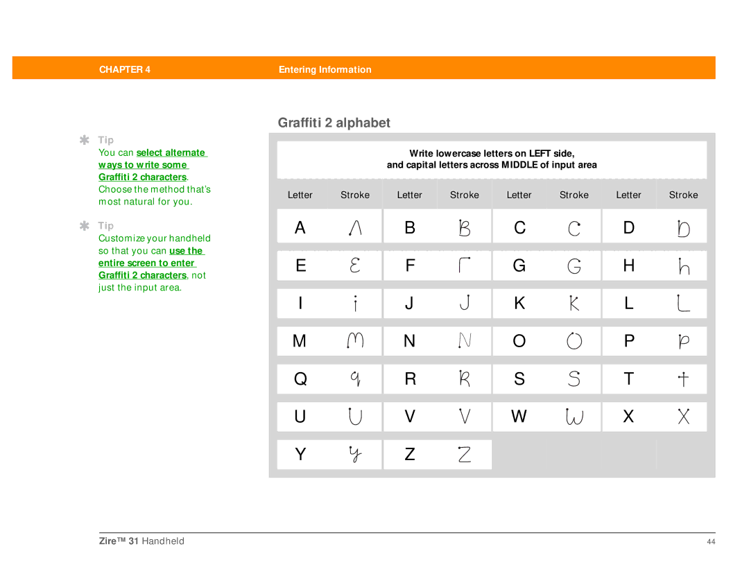 Palm Zire 31 manual Graffiti 2 alphabet 