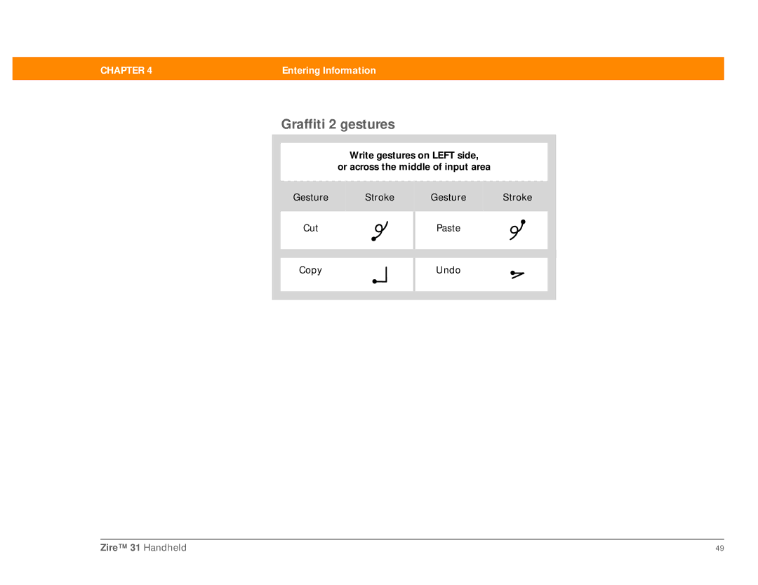Palm Zire 31 manual Graffiti 2 gestures 