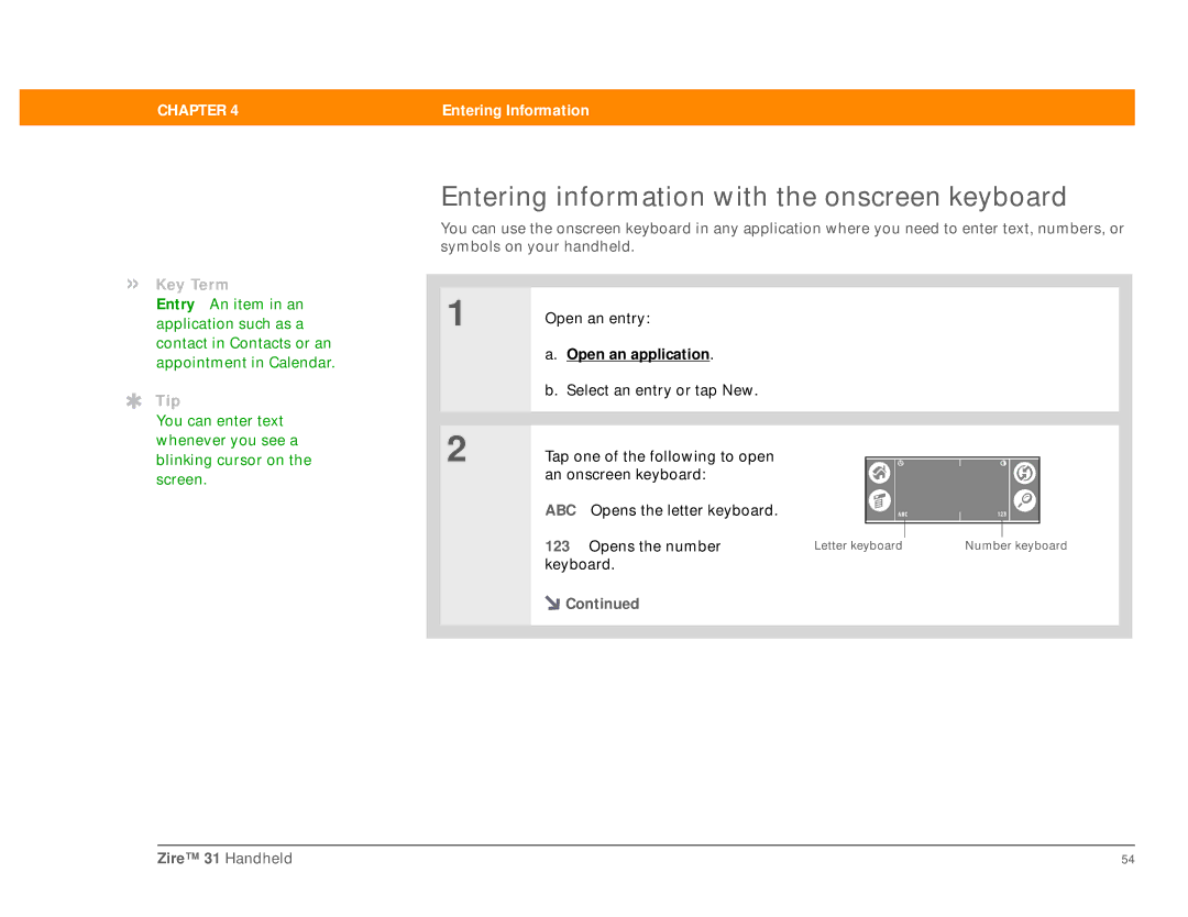 Palm Zire 31 manual Entering information with the onscreen keyboard 