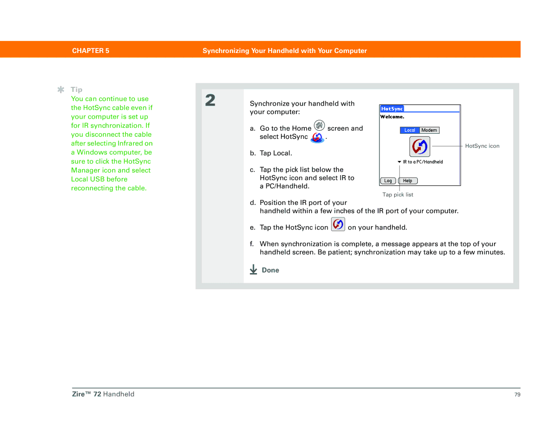 Palm Zire 72 manual HotSync icon 