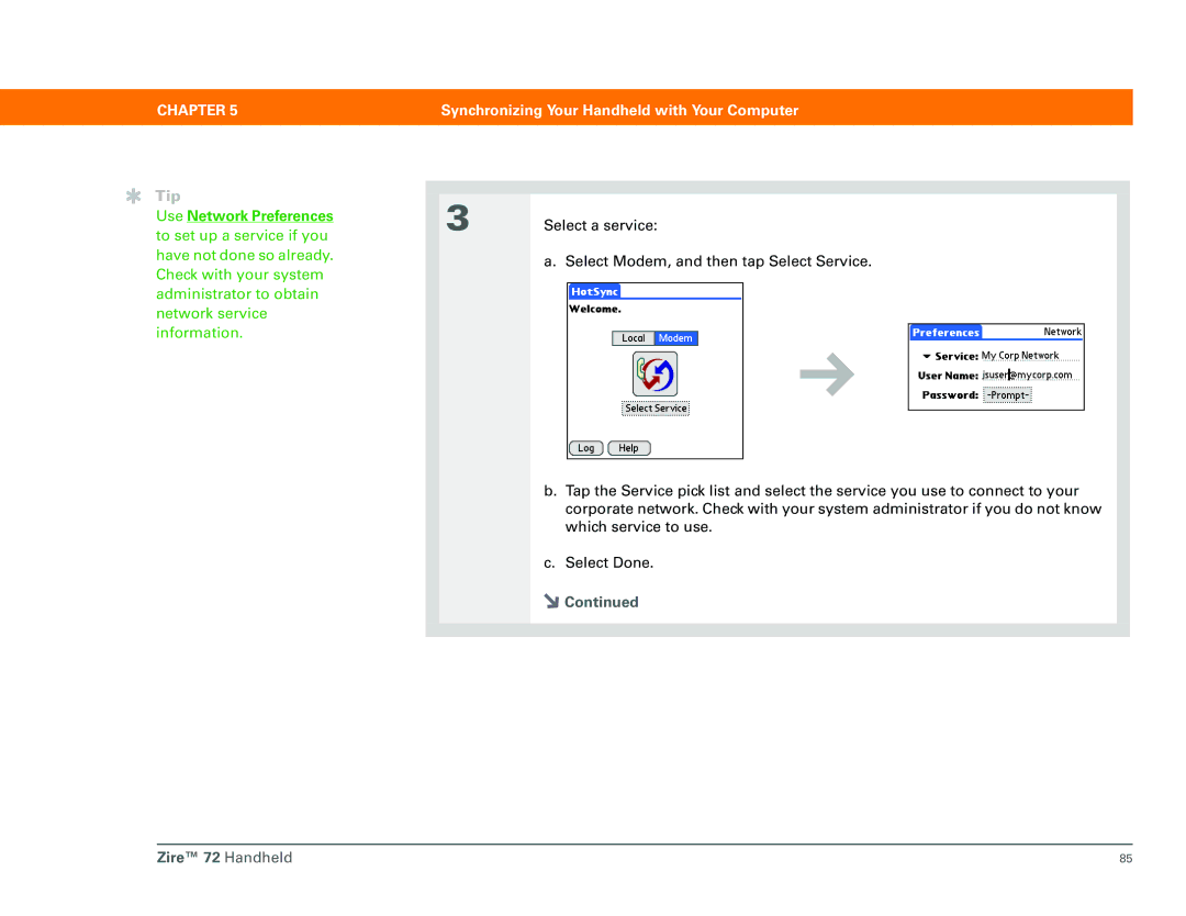 Palm Zire 72 manual Use Network Preferences 