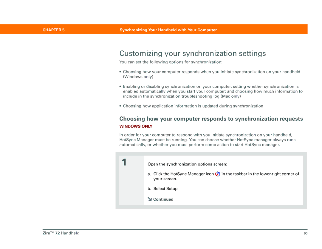 Palm Zire 72 manual Customizing your synchronization settings 