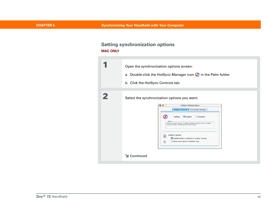 Palm Zire 72 manual Setting synchronization options 