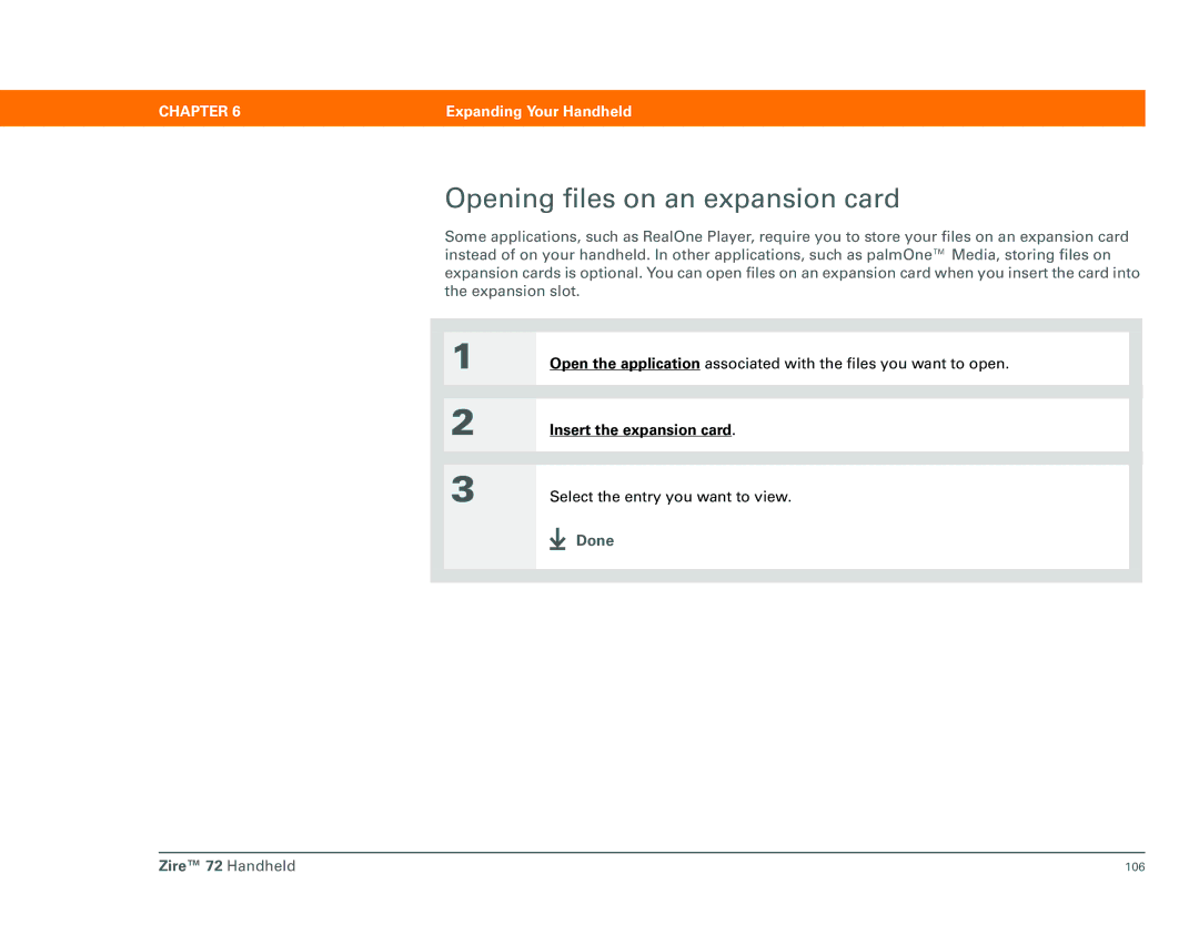 Palm Zire 72 manual Opening files on an expansion card 