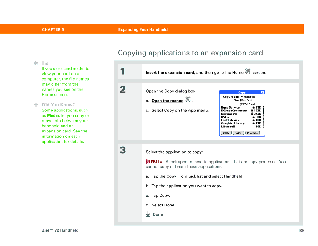 Palm Zire 72 manual Copying applications to an expansion card 