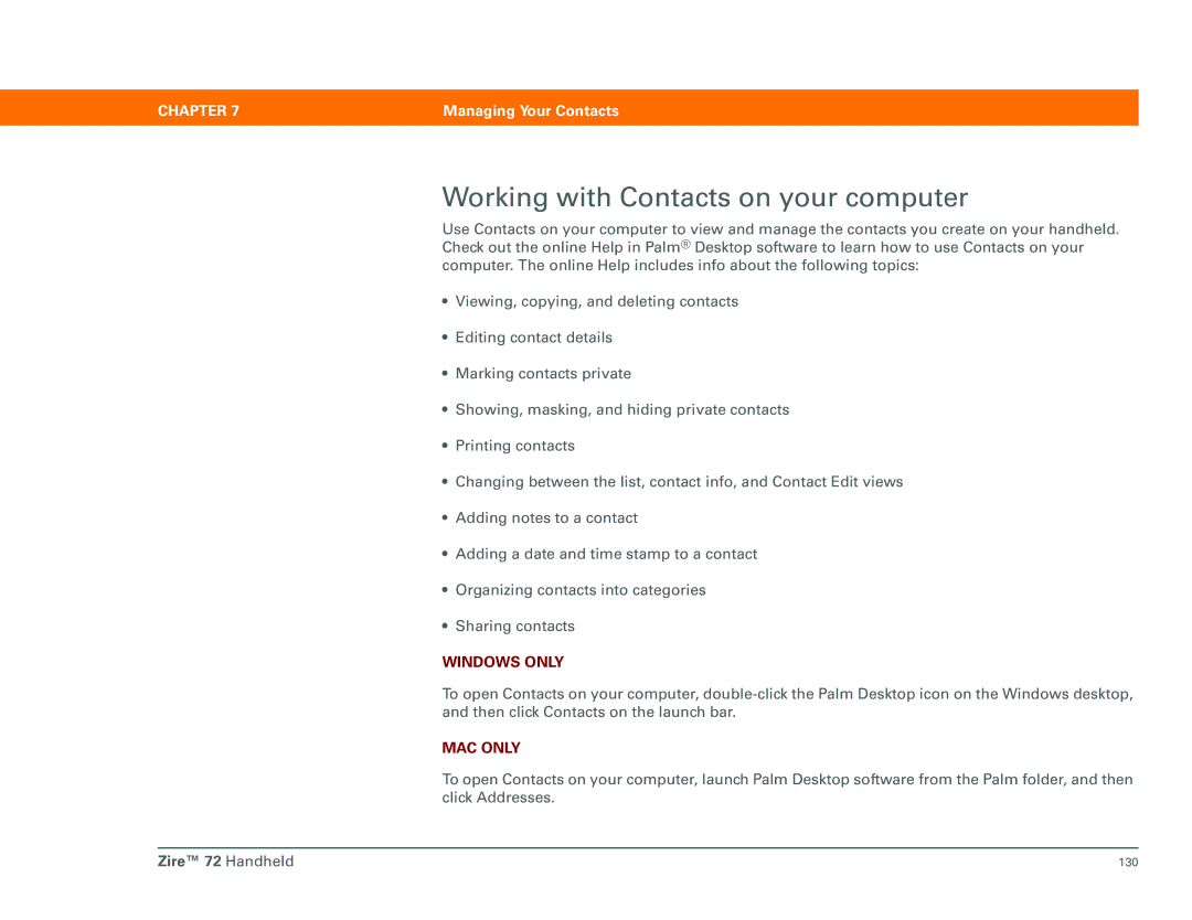 Palm Zire 72 manual Working with Contacts on your computer 