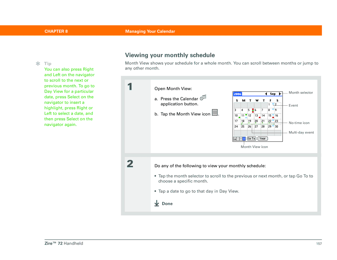 Palm Zire 72 manual Viewing your monthly schedule 