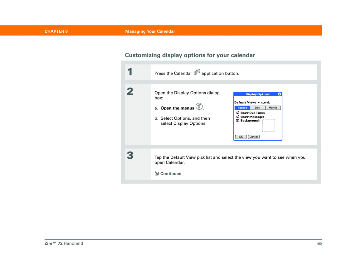 Palm Zire 72 manual Customizing display options for your calendar 