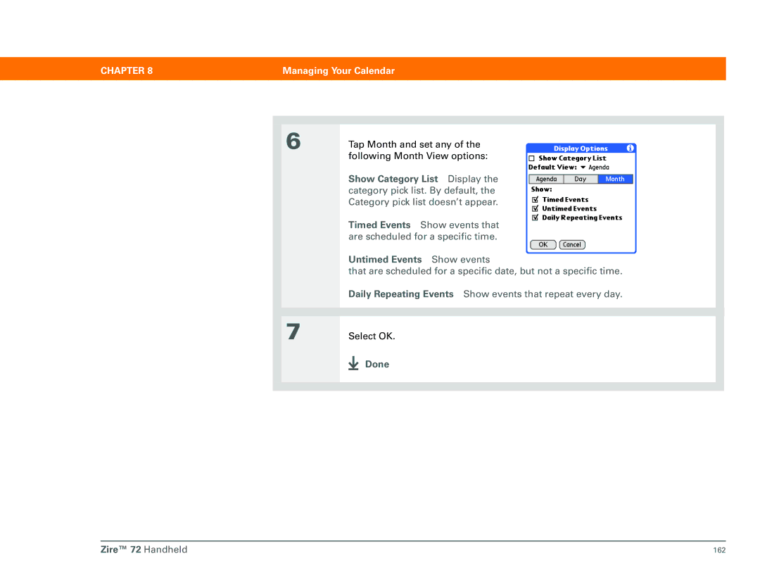 Palm manual Untimed Events Show events, Done Zire 72 Handheld 