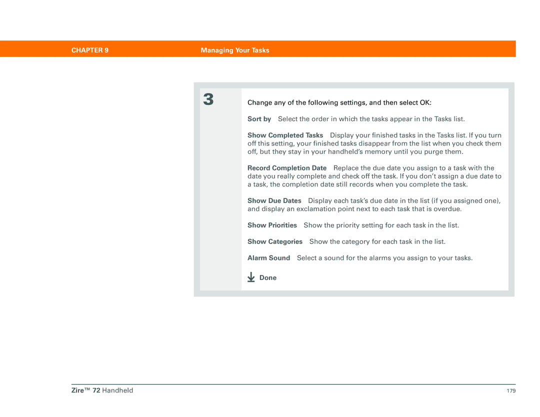 Palm Zire 72 manual Change any of the following settings, and then select OK 