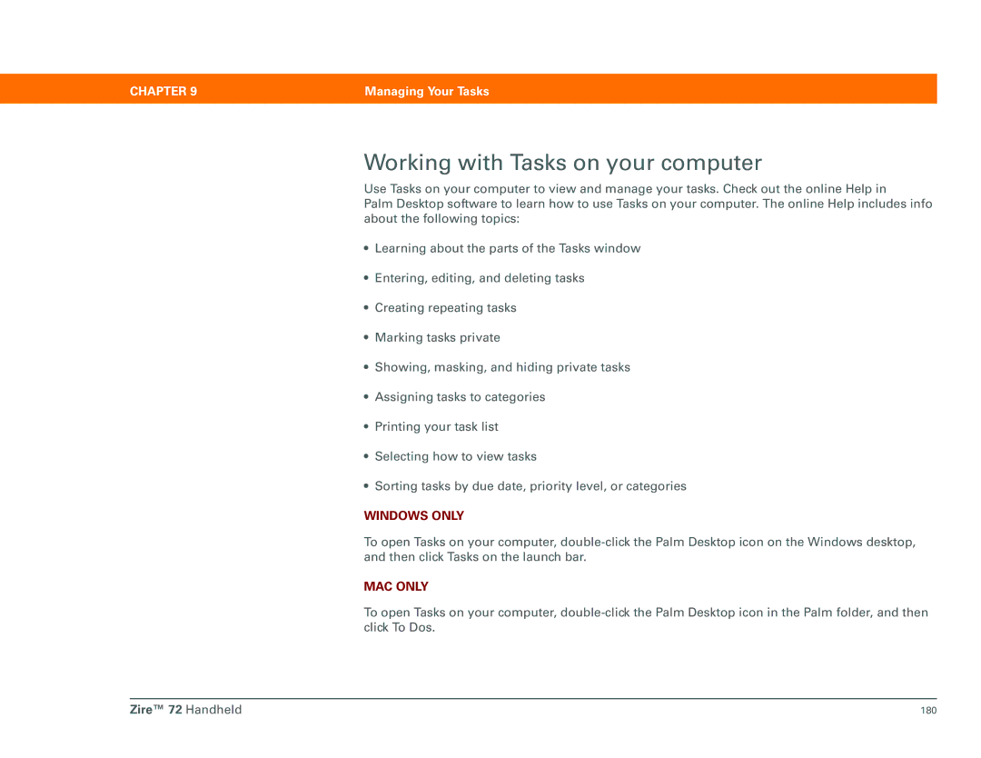 Palm Zire 72 manual Working with Tasks on your computer 