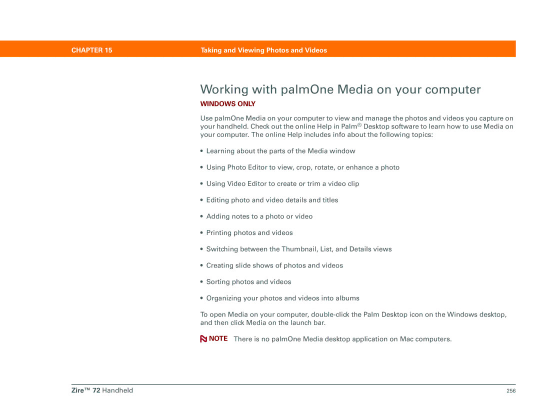 Palm Zire 72 manual Working with palmOne Media on your computer 