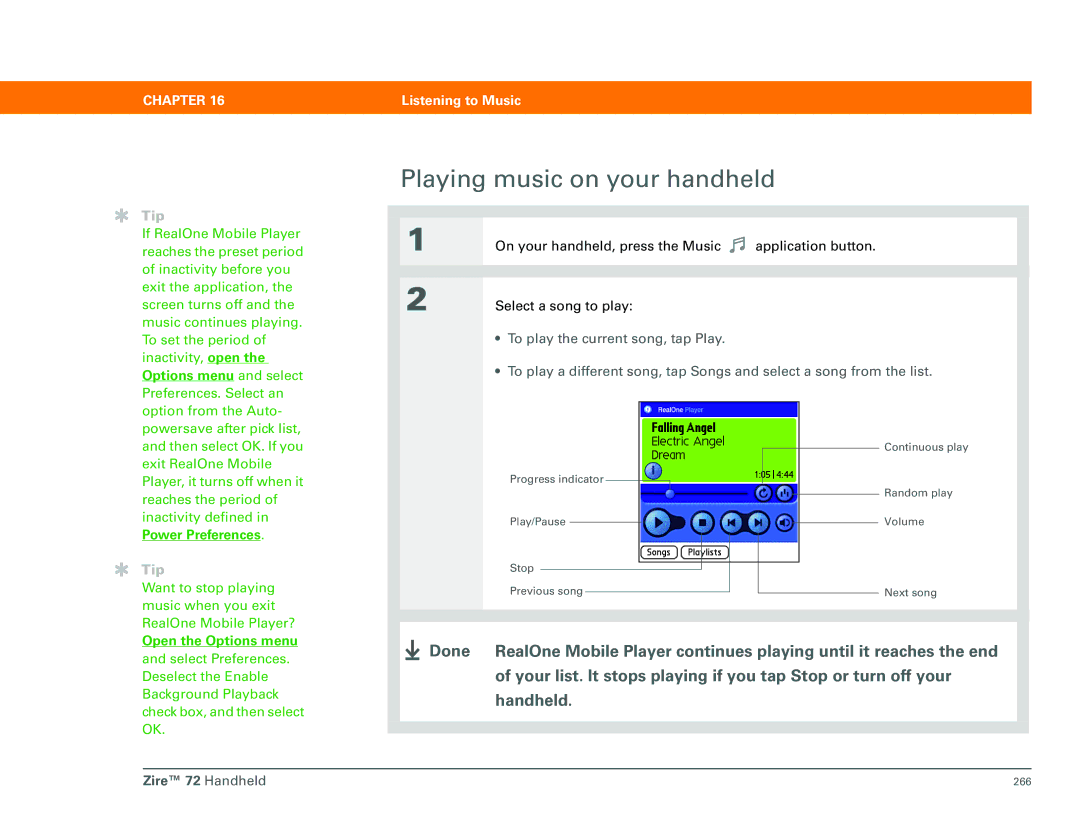 Palm Zire 72 manual Playing music on your handheld, Power Preferences 