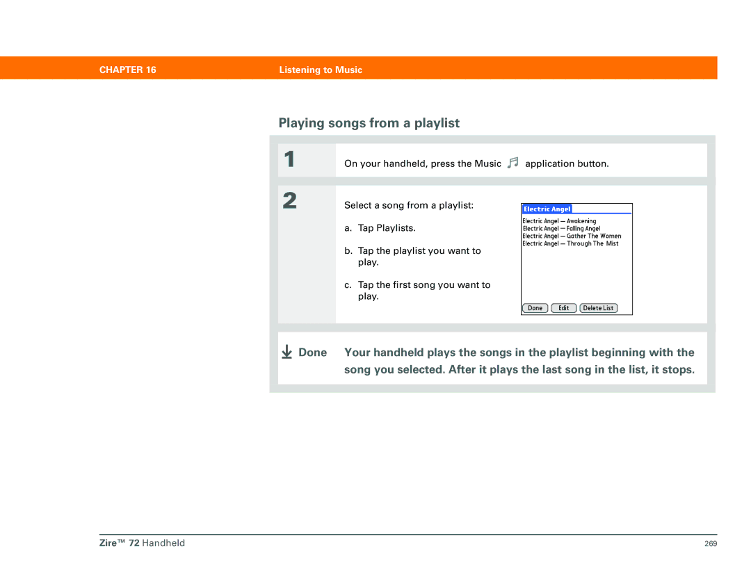 Palm Zire 72 manual Playing songs from a playlist 