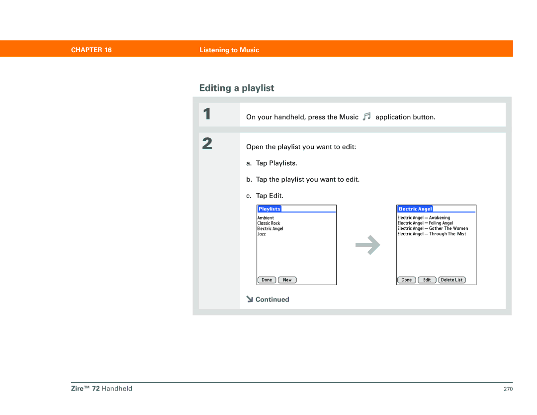 Palm Zire 72 manual Editing a playlist 