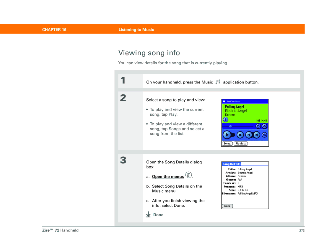 Palm Zire 72 manual Viewing song info 