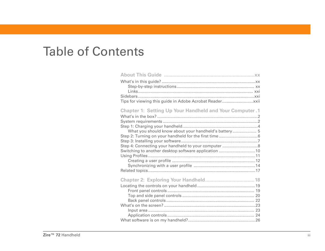 Palm Zire 72 manual Table of Contents 