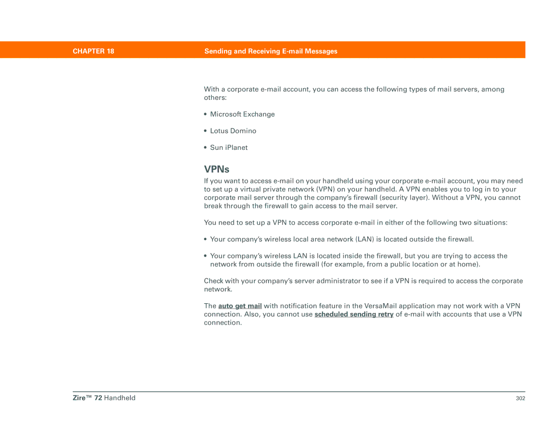 Palm Zire 72 manual VPNs 