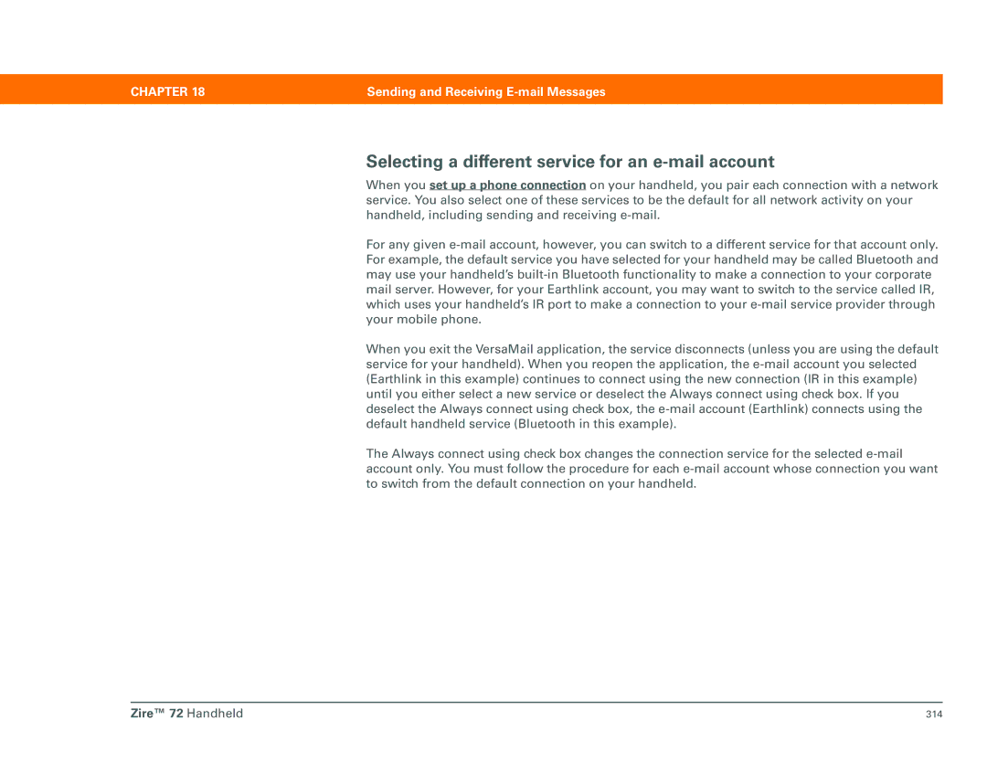 Palm Zire 72 manual Selecting a different service for an e-mail account 