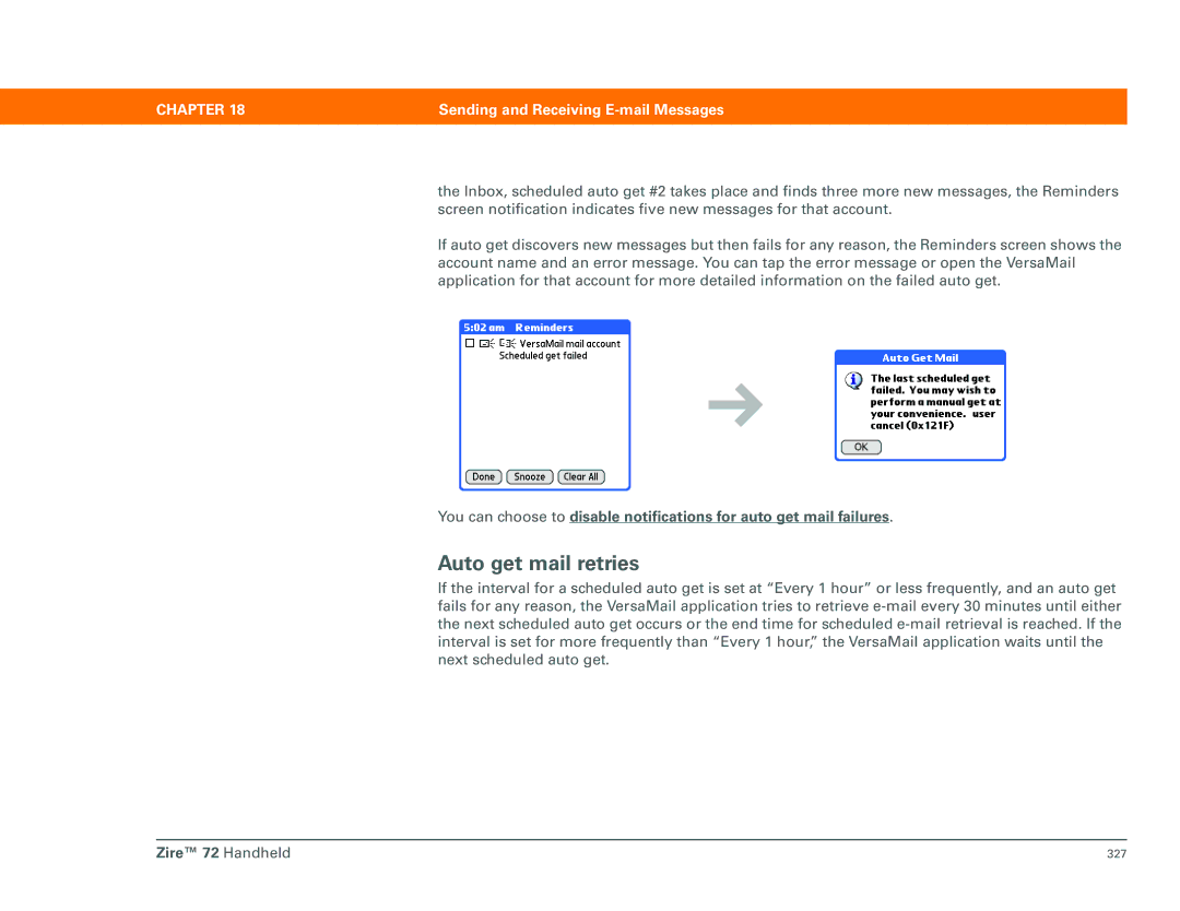 Palm Zire 72 manual Auto get mail retries 