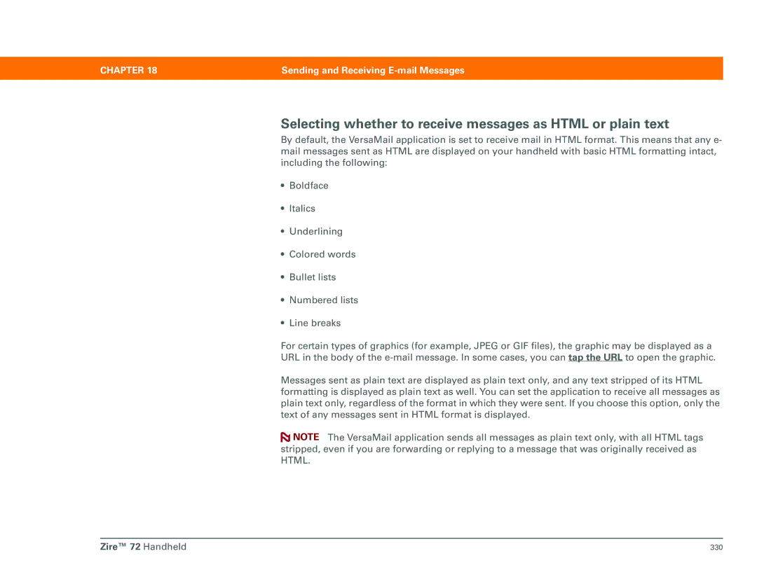 Palm Zire 72 manual Selecting whether to receive messages as Html or plain text 