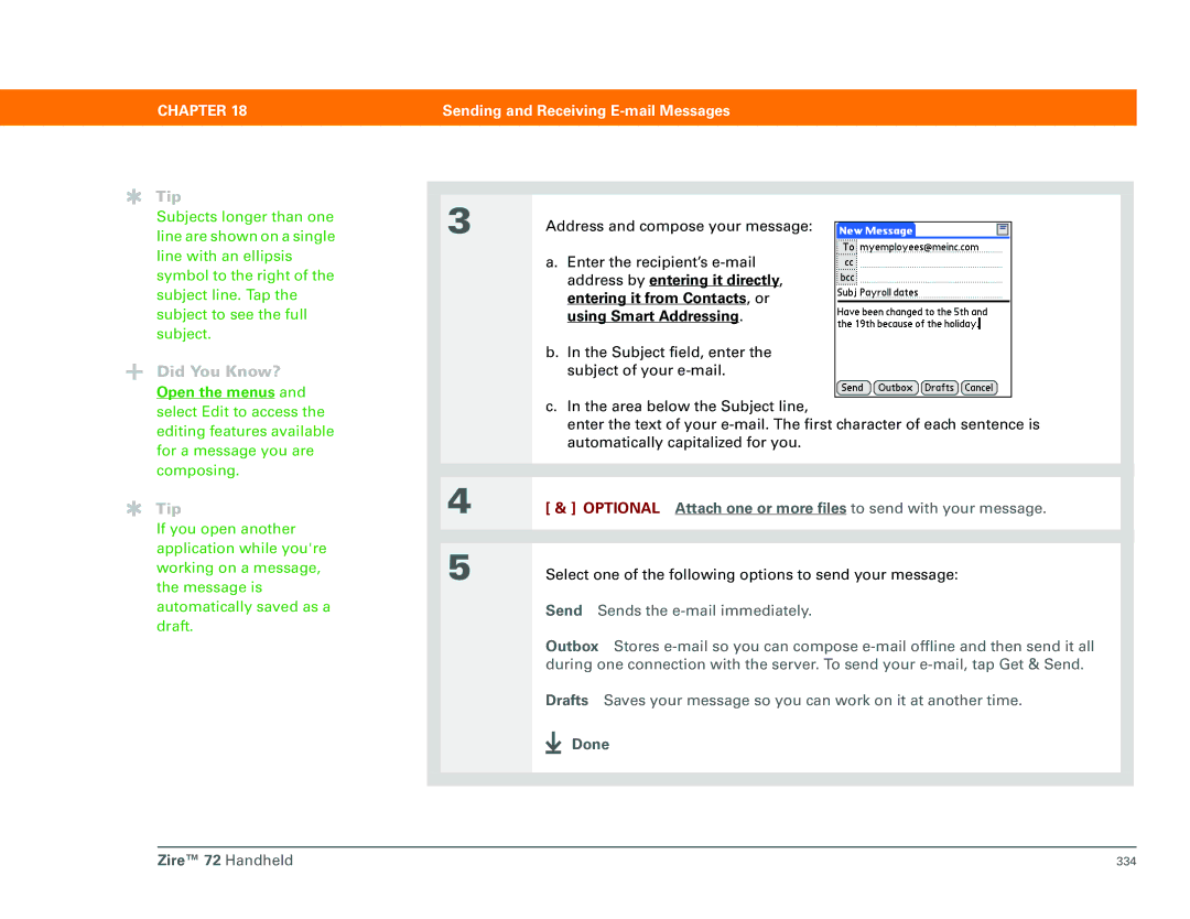 Palm Zire 72 manual Optional Attach one or more files to send with your message 