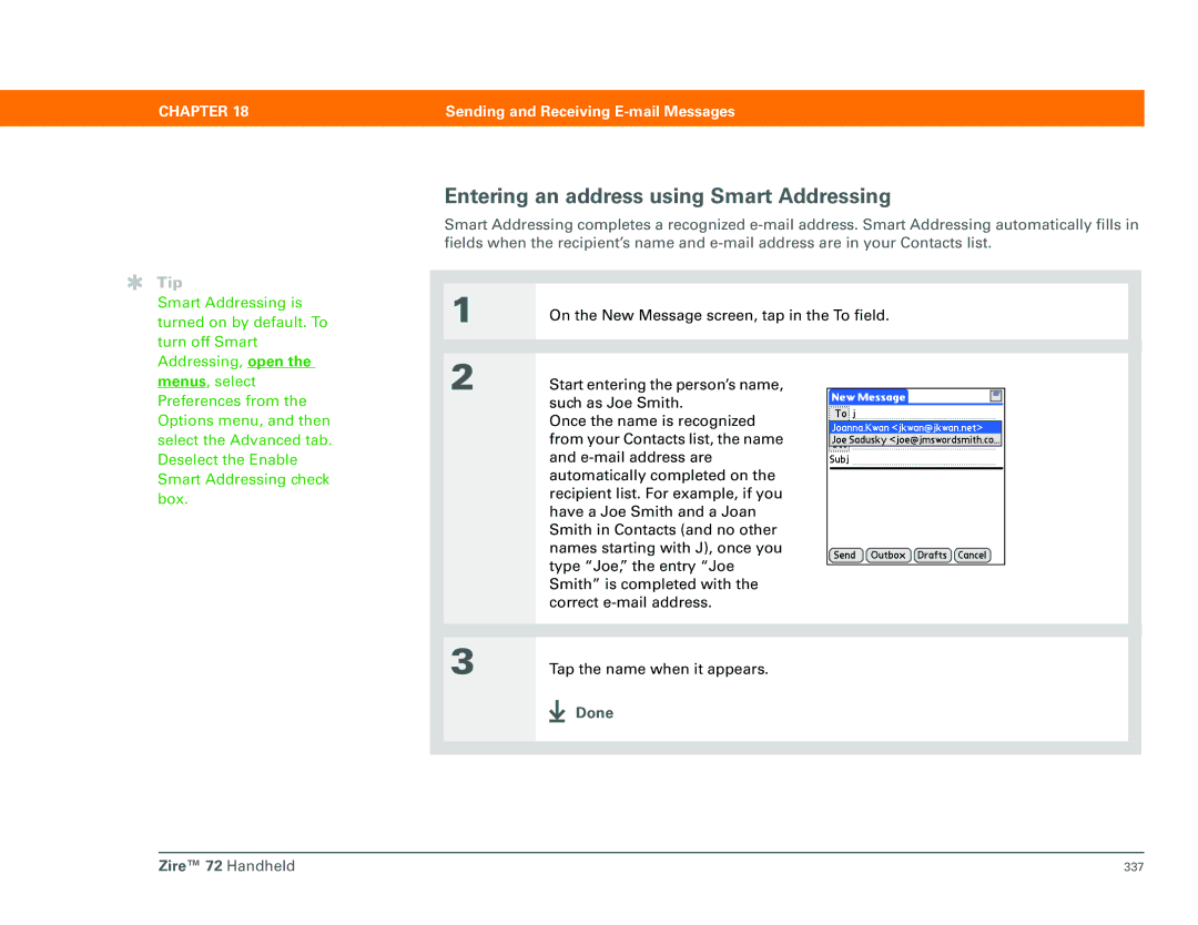 Palm Zire 72 manual Entering an address using Smart Addressing 