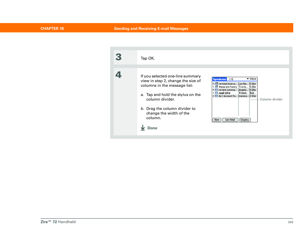 Palm Zire 72 manual Drag the column divider to Change the width Column 