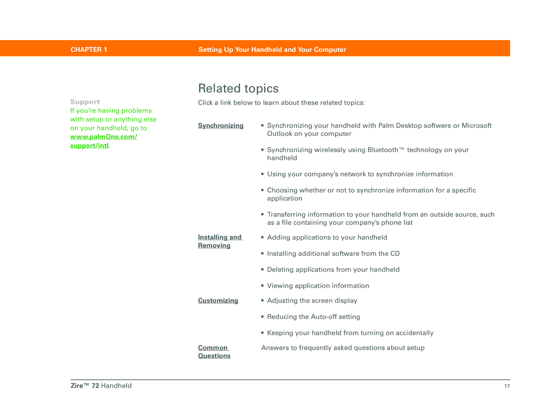 Palm Zire 72 manual Related topics 