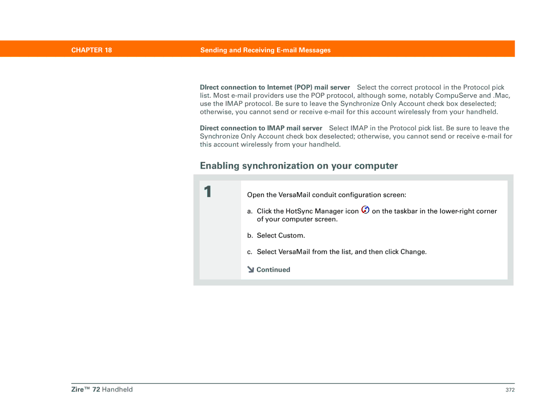 Palm Zire 72 manual Enabling synchronization on your computer 