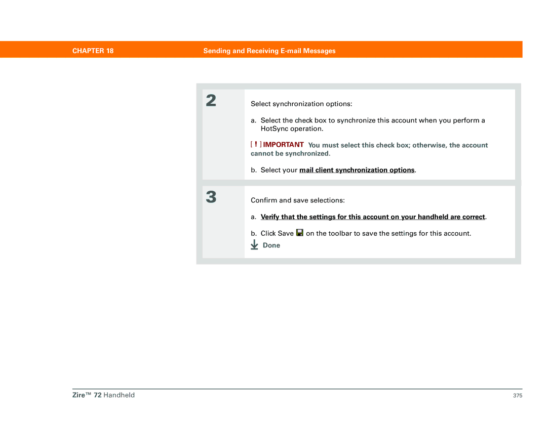 Palm Zire 72 manual Select your mail client synchronization options 