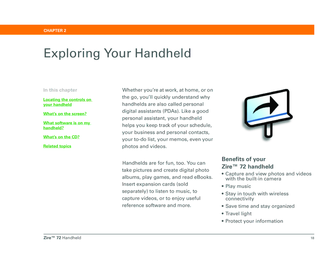 Palm manual Exploring Your Handheld, Benefits of your Zire 72 handheld 