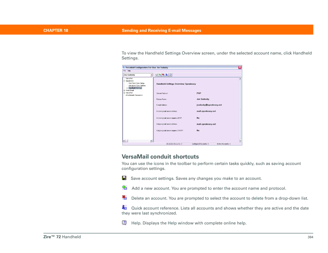 Palm Zire 72 manual VersaMail conduit shortcuts 