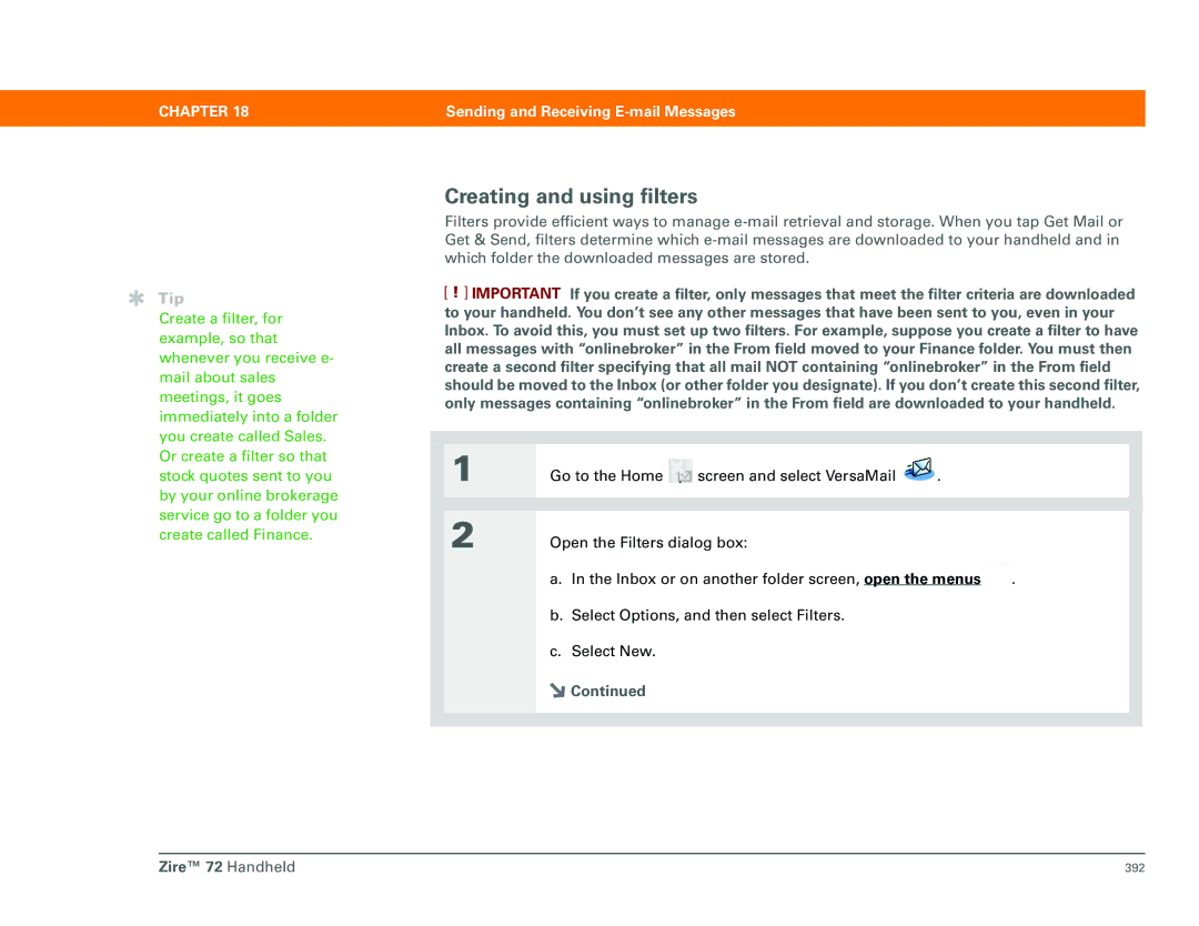 Palm Zire 72 manual Creating and using filters 