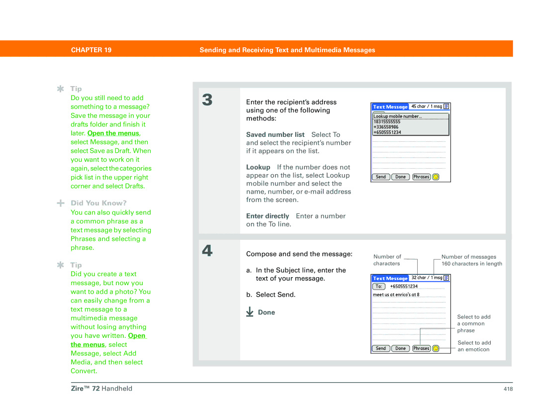 Palm Zire 72 manual Menus, select, Done 