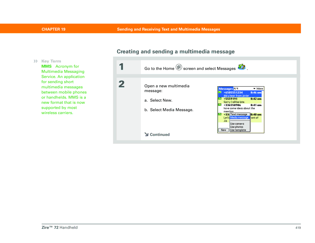 Palm Zire 72 manual Creating and sending a multimedia message 