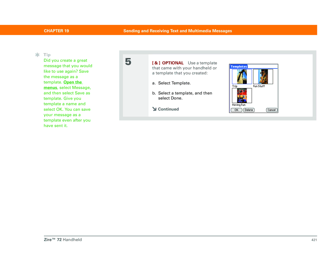 Palm Zire 72 manual Optional Use a template 