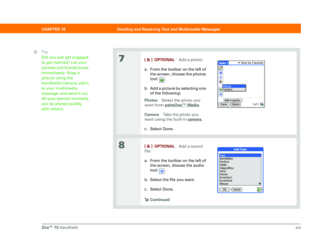 Palm Zire 72 manual Optional Add a sound 