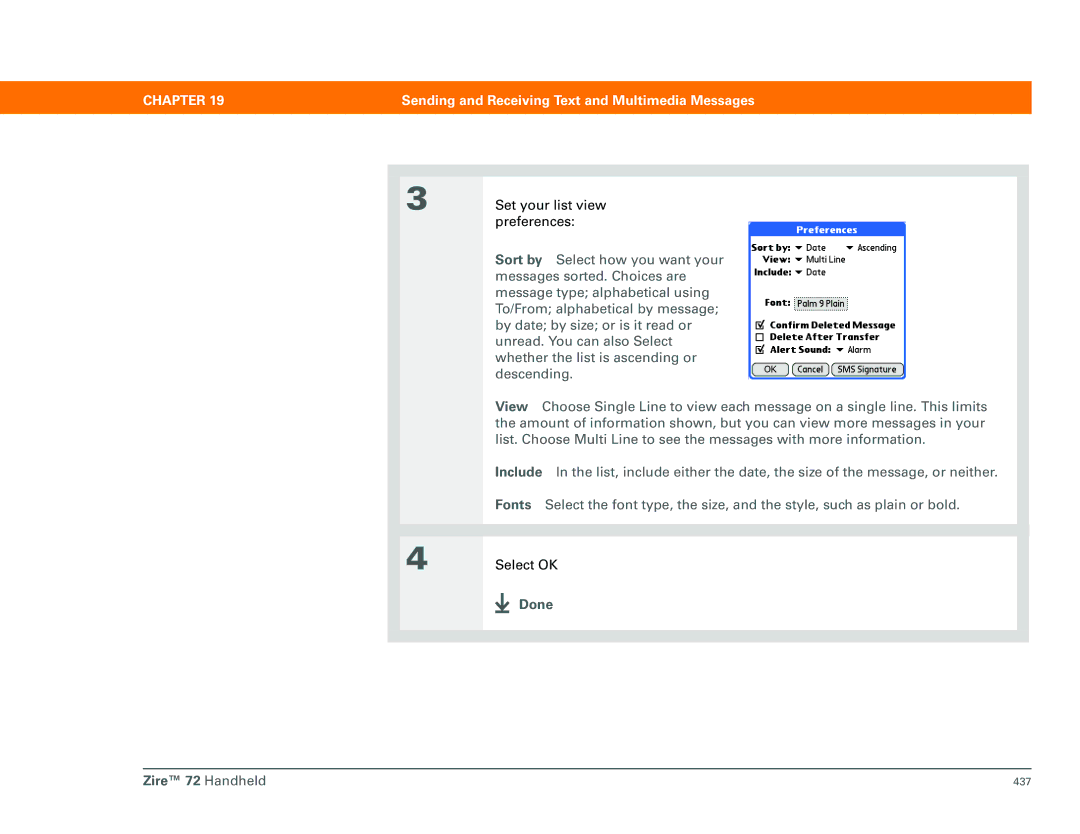 Palm Zire 72 manual Set your list view preferences 