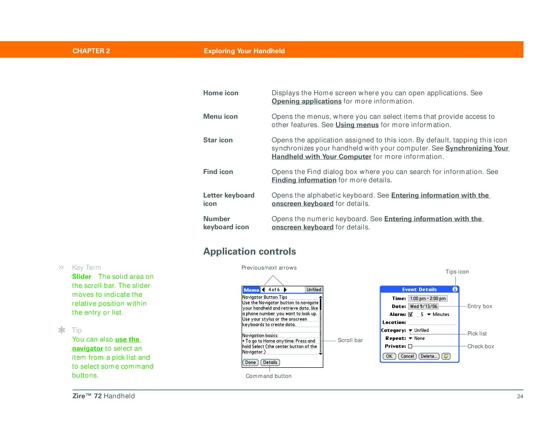 Palm Zire 72 manual Application controls 