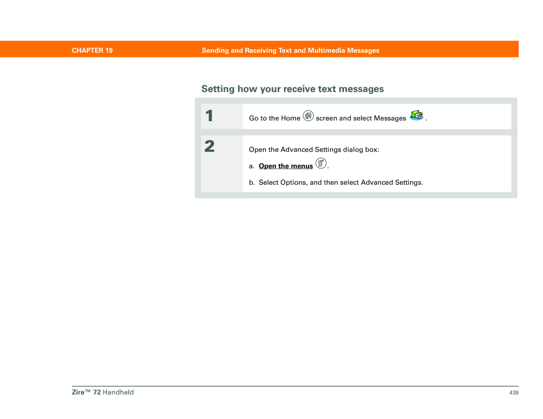 Palm Zire 72 manual Setting how your receive text messages 