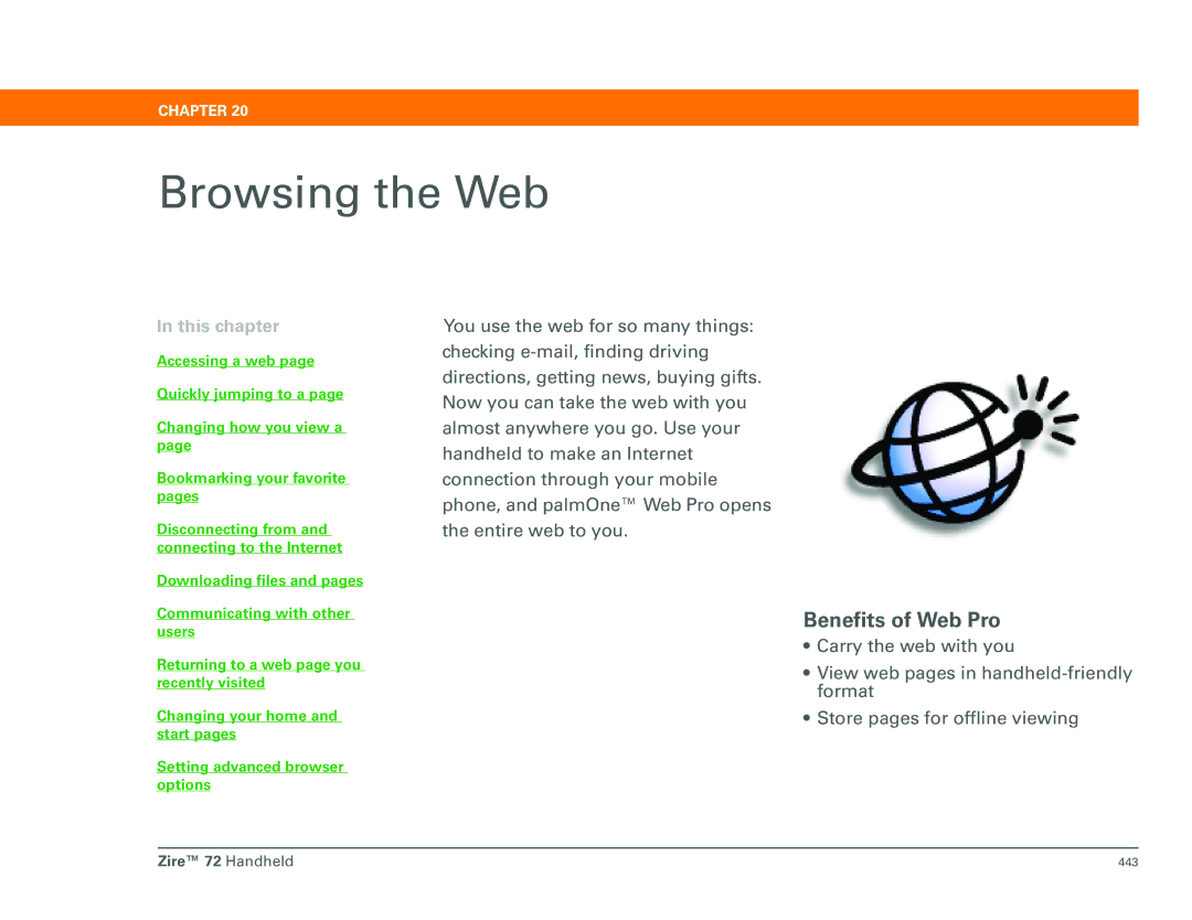 Palm Zire 72 manual Browsing the Web, Benefits of Web Pro 