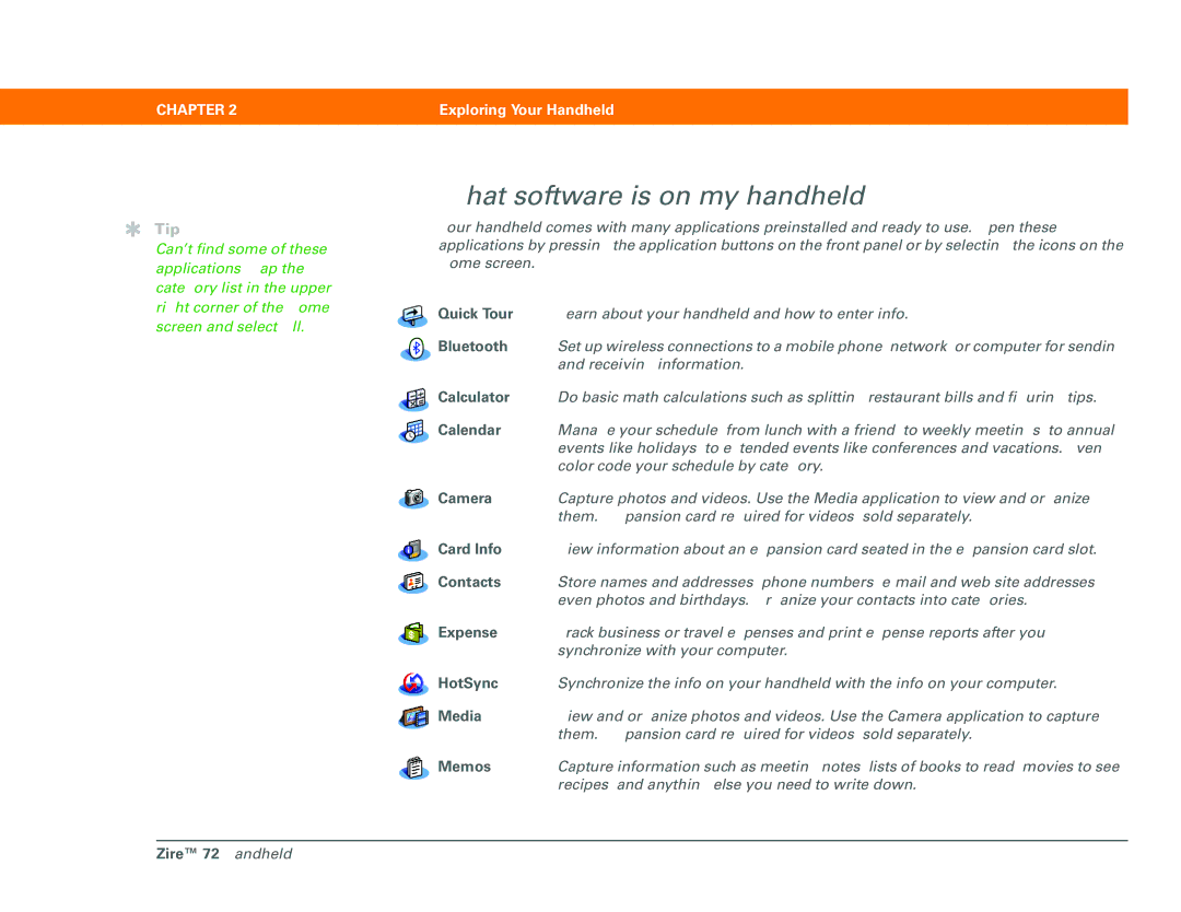 Palm Zire 72 manual What software is on my handheld? 