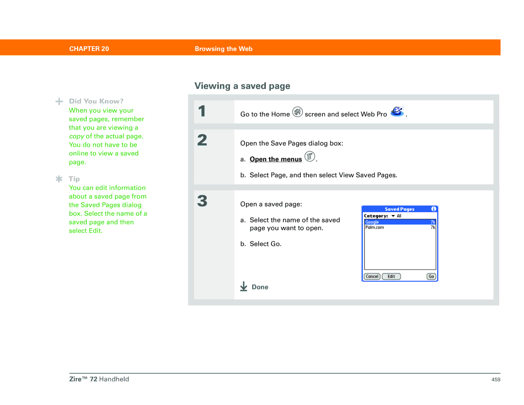 Palm Zire 72 manual Viewing a saved 