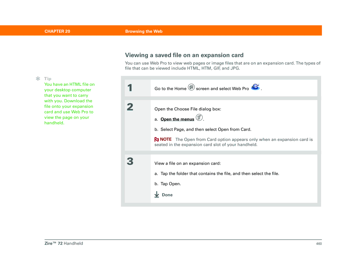 Palm Zire 72 manual Viewing a saved file on an expansion card 