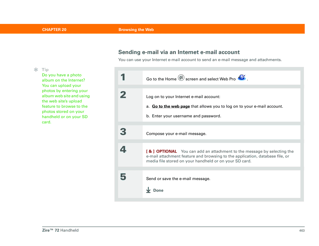 Palm Zire 72 manual Sending e-mail via an Internet e-mail account, Done 