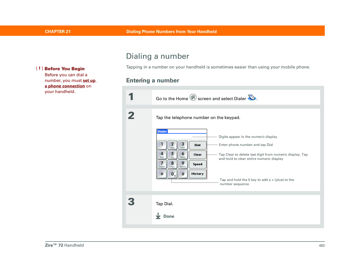 Palm Zire 72 manual Dialing a number, Entering a number 