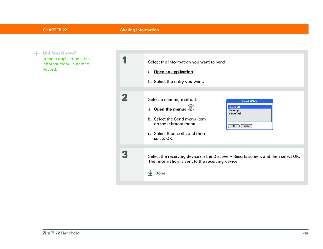 Palm Zire 72 manual Most applications, the leftmost menu is named Record 