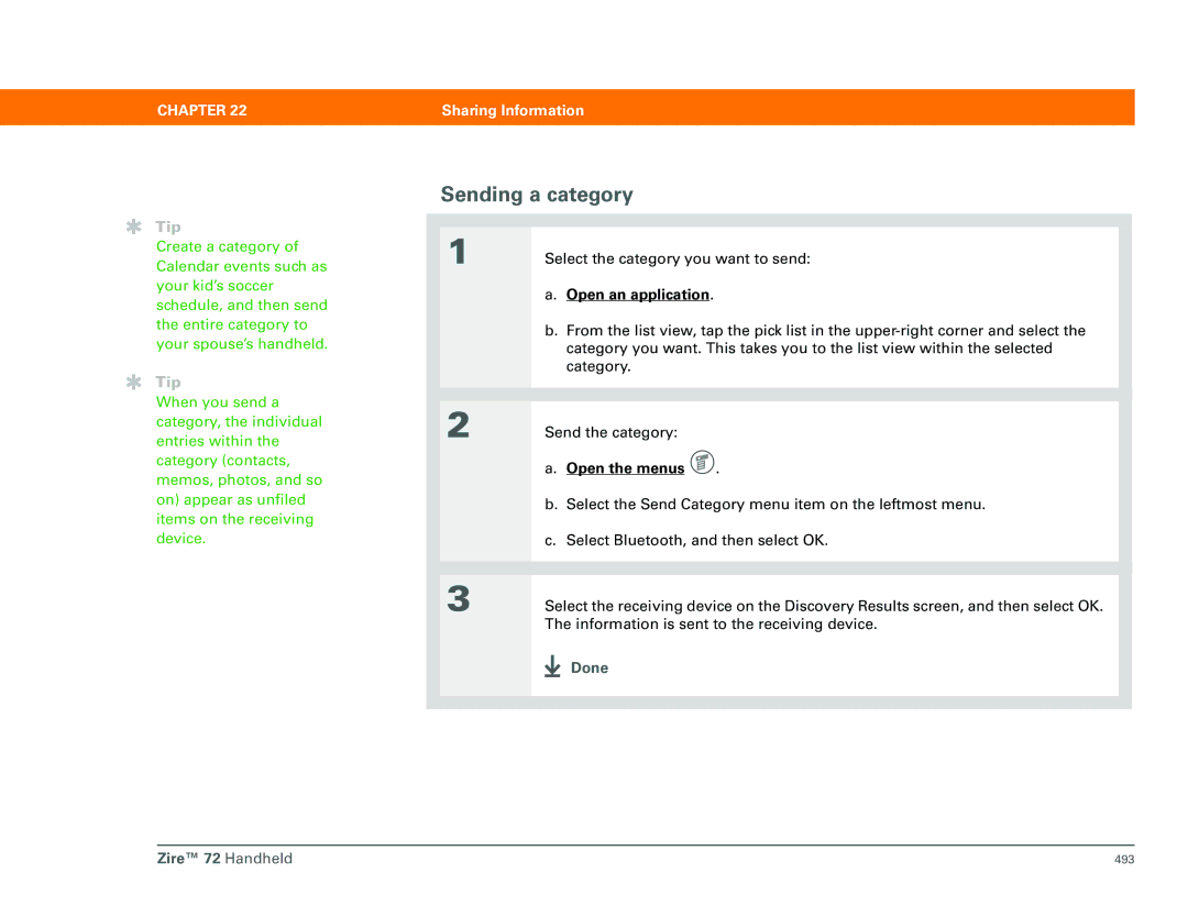 Palm Zire 72 manual Sending a category 
